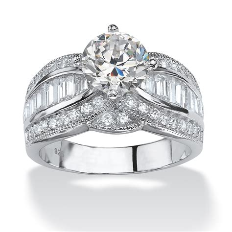 3 84 tcw round cubic zirconia platinum over sterling silver engagement anniversary ring at