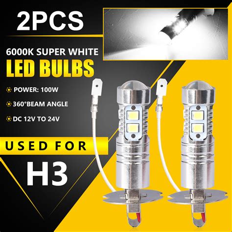 H3 Cree Led Fog Light Bulbs Conversion Kit Super Bright Canbus 6000k
