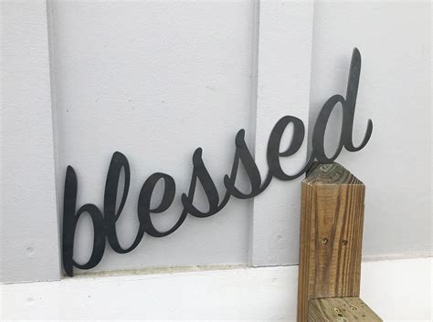 Blessed 23 Rustic Raw Steel Cursive Word Art Wall Sign Etsy