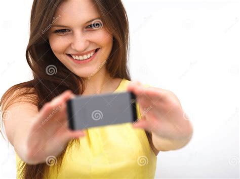 Beautiful Girl Taken Taking Selfie Self Portrait With Camera Phone