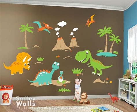 Dinosaurs Wall Decal Huge Set Dinos Wall Decal Boys Nursery Etsy In