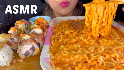 Asmr Sushi And Fire Carbonara Noodle Mukbang Eating Sounds Real Sound