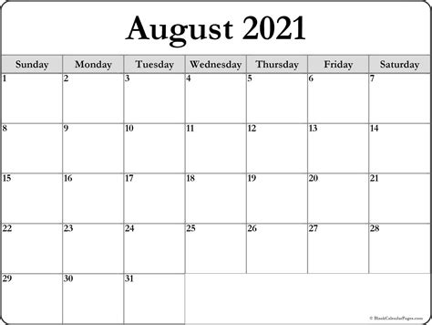 This calendar allows you to print the full year on one page most calendars are blank and the excel files allow you claer anything you don't want. August 2021 blank calendar templates.