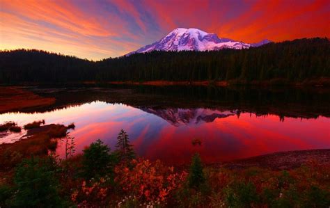 Beautiful Red Sunset Red Sky Sunrise Sunset Snow Mountain Mountain