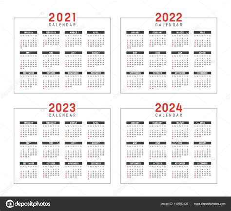 Années 2021 2022 2023 2024 Calendriers Minimalistes Fixés Isolés Sur