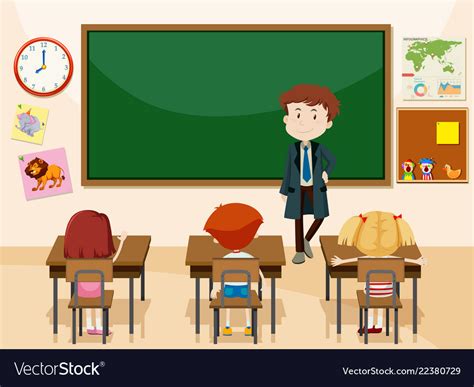 Teacher And Students Classroom Scene Royalty Free Vector