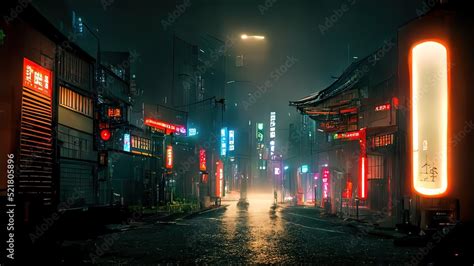 Cyberpunk Japanese Streets Asian Street Illustration Futuristic City
