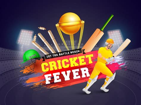 Cricket Championship Banner Or Poster Design With Cricket Equipment