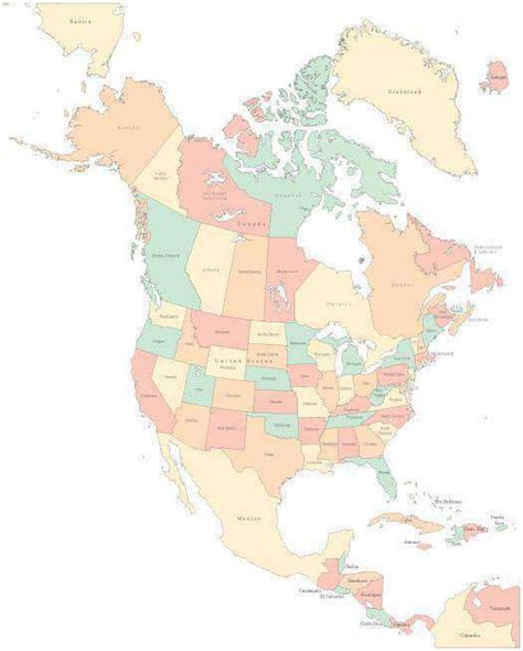 North America Multi Color Map With Us States And Canadian Provinces Map