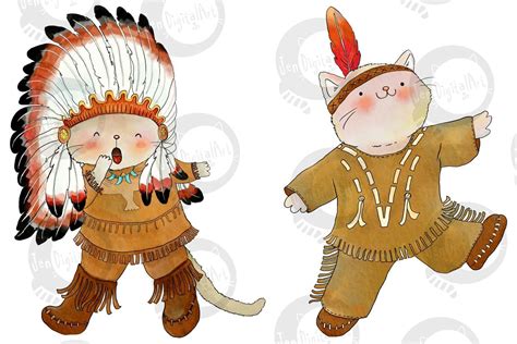Native Indian Cats Clip Art 7 Pngjpeg Illustrations By