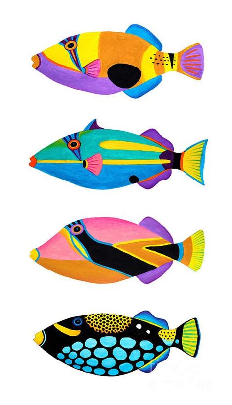 Animal Painting Collection Of Trigger Fishes By Opas Chotiphantawanon