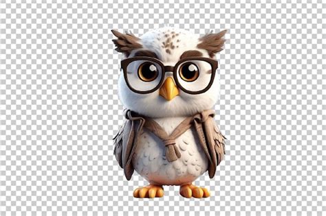 Premium Psd A Charming 3d Render Of A Cute Happy Owl Wearing Glasses