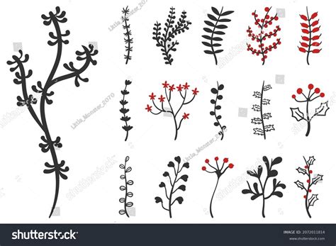 Hand Drawn Winter Leaves Branches Floral Stock Vector Royalty Free