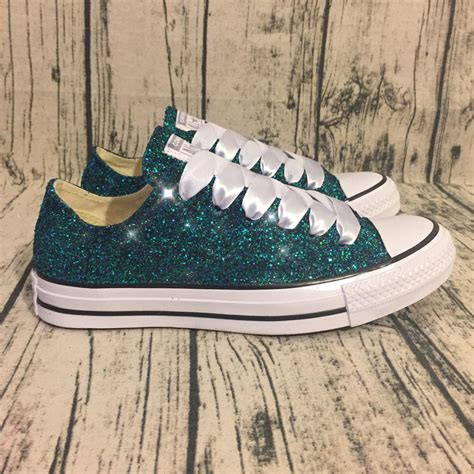 Sparkly Glitter Converse All Star Teal Green Blue High Wedding Shoes