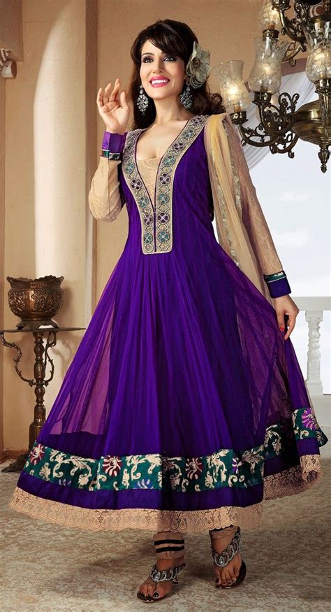 Adorable Deep Purple Salwar Kameez Anarkali Dress Frock For Women