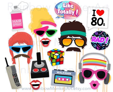 Printable 80s Photo Booth Props 80s Style Photobooth Etsy Uk