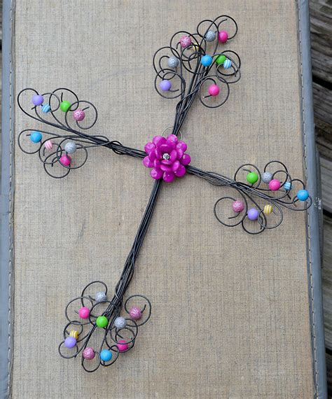 Explore novica's wall decor collection. Wall Cross, Whimsical wire cross with decorative flower ...