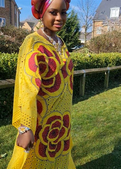 Rich Auntie Yellow African Cord Lace With 3d Print Bubu Kaftan Etsy