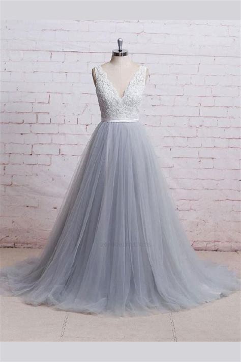 Grey Prom Dresses Prom Dresses V Neck Wedding Dresses Lace Wedding