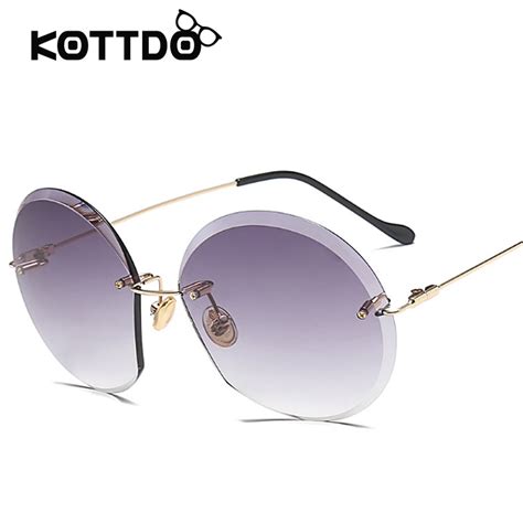 Women Rimless Sunglasses Brand Designer Vintage Gradient Sun Glasses Oval Frameless Spectacles