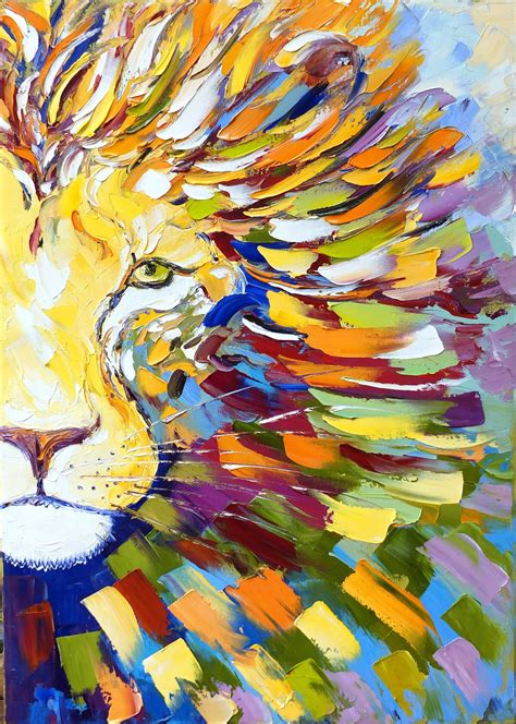 Lion Painting Animal Wall Art Print From My Original Lion Wall Etsy