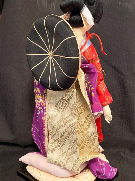 Vintage Geisha Doll 15 Inch Beautiful Silk Kimono On Wood Hand Etsy