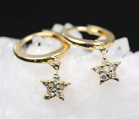 Diamond Star Hoop Earrings Gold Hoop Earrings Valentines Etsy