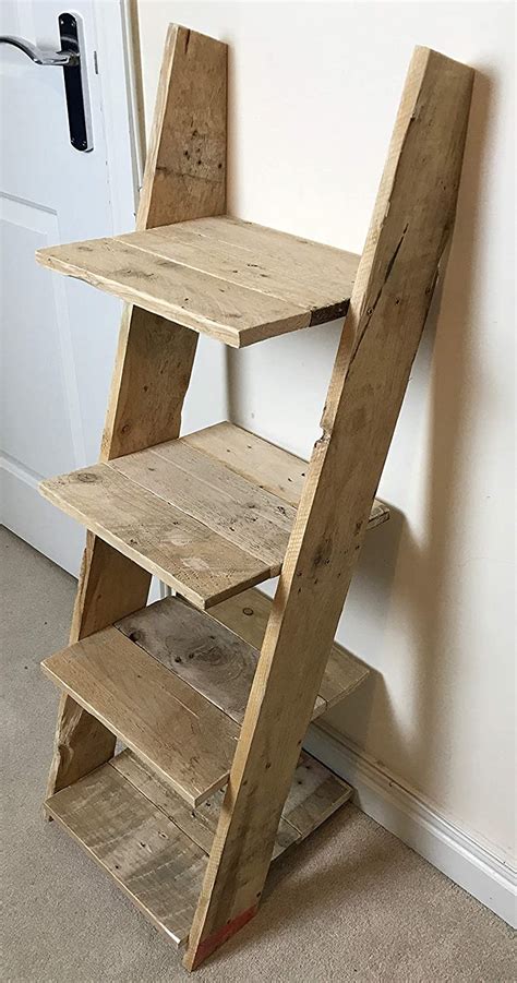 Rustic Mini Ladder Shelf 4 Shelves Pallet Wood Farmhouse Uk