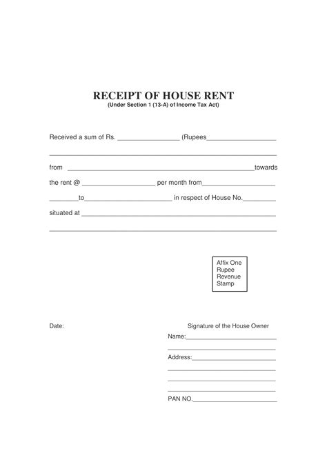 A Receipt Form For A House Rent