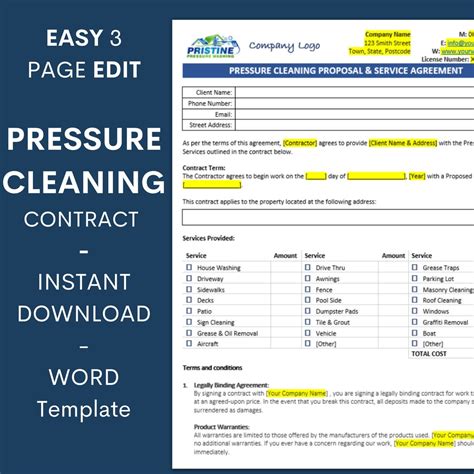 Pressure Cleaning Power Washing Contract Proposal Estimate Etsy