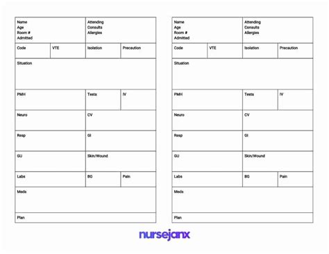 Med Surg Nursing Report Sheet Printable Critical Care Nursing Brain Sheet For Report All