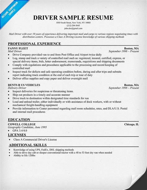 resume examples  truck drivers