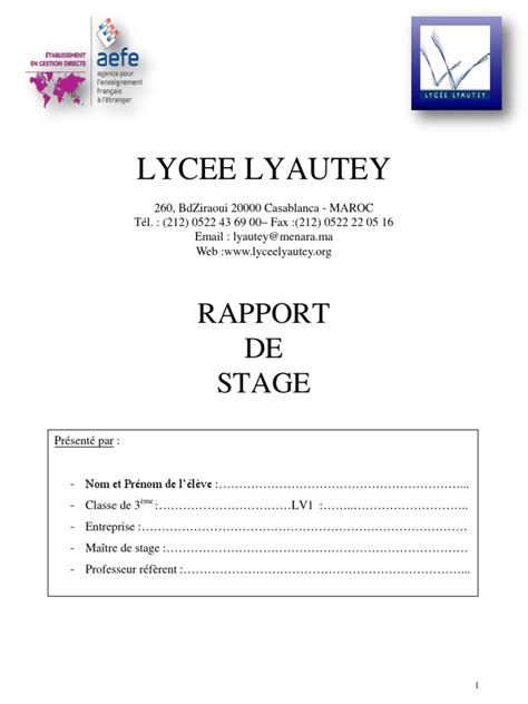 Rapport De Stage De Troisième Modèle Rapport De Stage Pdf Dewsp