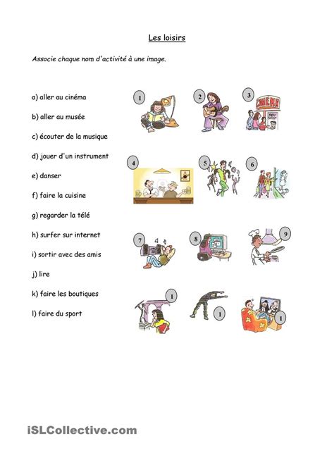 Loisirs Association French Activities French Classroom French
