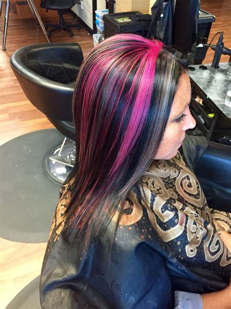 All Over Black With Pink And Silver Gray Highlights Black Hair Silver