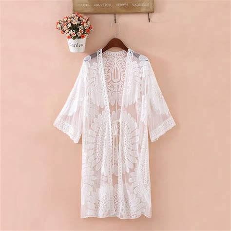 Embroidered Sheer Swimsuit Cover Up See Through Lace Bikini Cover Up Women Tunic Beach Cover Up