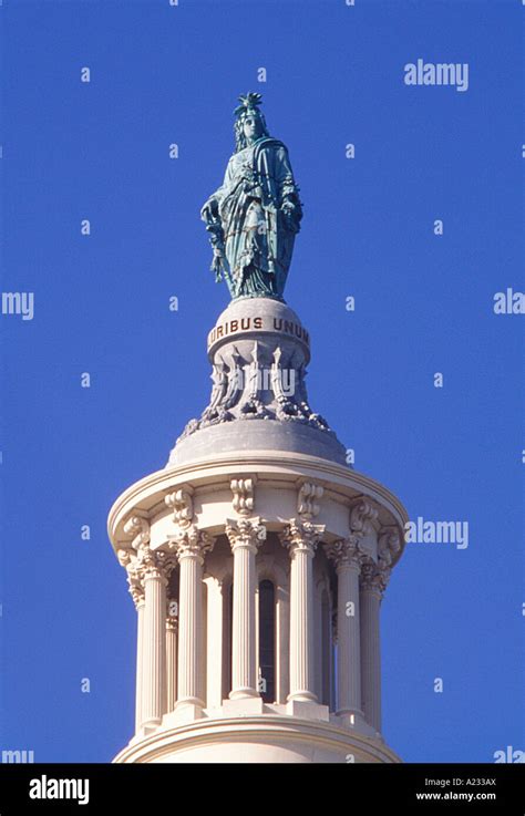 Usa Washington Dc The Statue Of Freedom Statue On Top Of The Capitol
