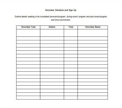 Volunteer Schedule Template Free Printable Templates