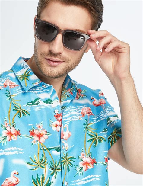 SSLR Mens Hawaiian Shirt Flamingos Casual Short Sleeve Button Down Shirts Aloha EBay
