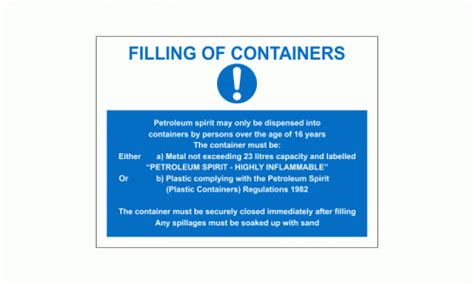 Filling Of Containers Petrol Station Signs Safety Signs And Notices