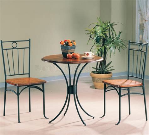 A bistro table and chairs set will typically consist of two chairs and a table, often foldable or stackable, and always easy to store. Wood & Metal Modern 3Pc Elegant Bistro Dining Set
