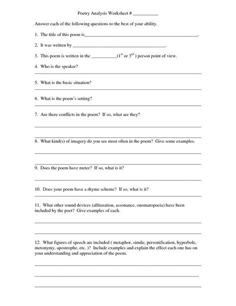 15 Lyric Vs Narrative Poetry Worksheet