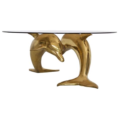 Massive Brass Coffee Table In Form Of Two Dolphins From A Unique