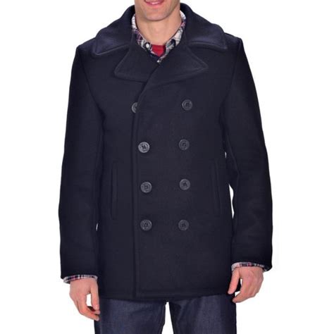 Schott Classic Melton Wool Navy Pea Coat Leather64ten