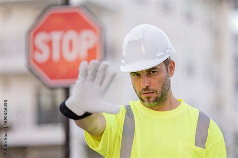 Builder With Stop Road Sign Builder With Stop Gesture No Hand