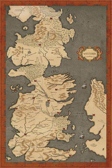 Game Of Thrones Map Vintage Style Map Fan Art Home Decor Westeros
