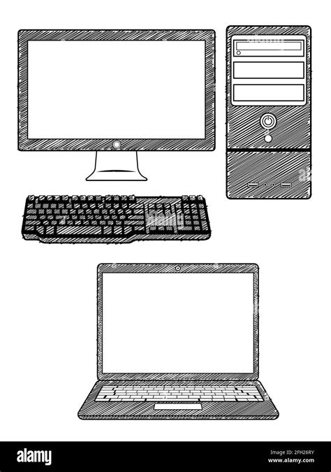 Sketch Computer Pc Laptop Doodle Outline Vector Illustration Drawing