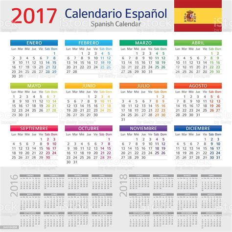 Spanish Calendar 2017 Calendario Espanol 2017 Stock Vector Art