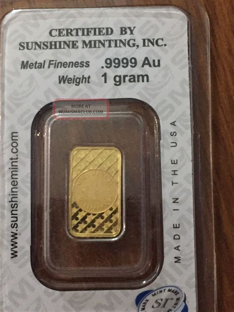 Smi Sunshine Minting 1 G Gold Bar 9999