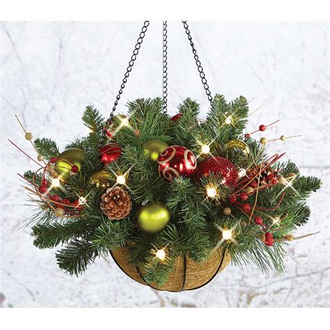 The Cordless Prelit Ornament Holiday Trim Hanging Basket Hammacher